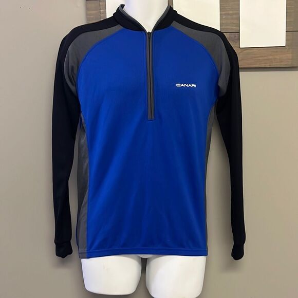 Canari San Diego Blue/Black/Gray Cycling 1/2 Zip Up Long Sleeve Jersey- Medium - Picture 1 of 16